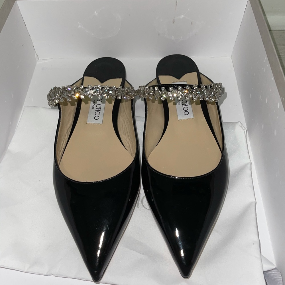 Jimmy Choo Embellished Patent Leather Flat Mules BRAND NEW - Picture 8 of 9
